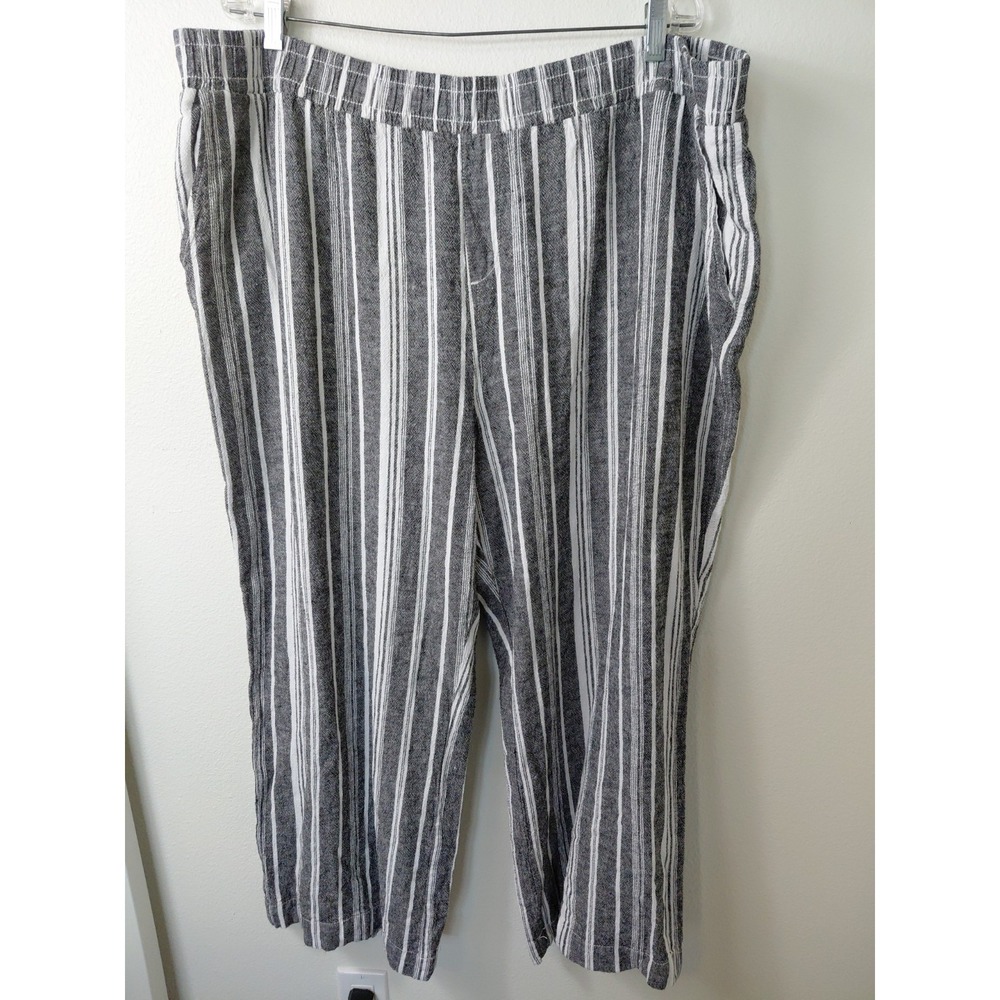 Briggs Womens Navy & White Striped Pullon Wide-Leg Linen Blend Pants Cropped 3X